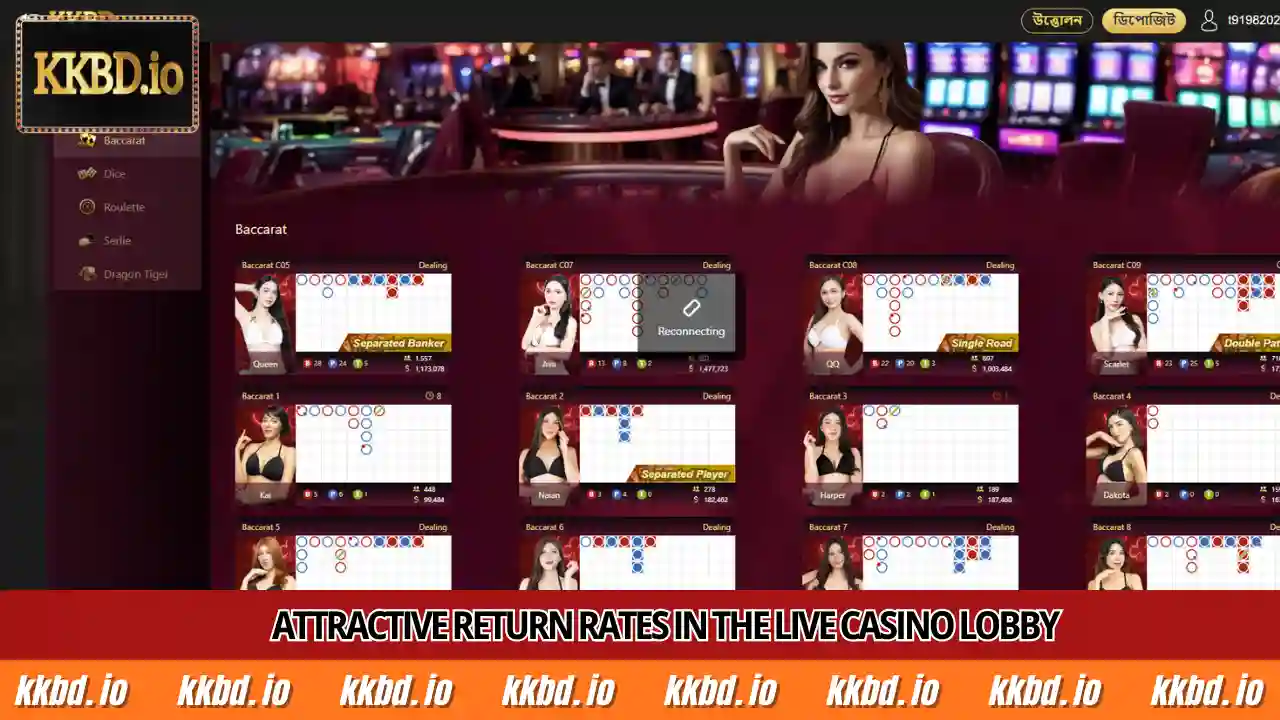 Attractive return rates in the Live Casino lobby
